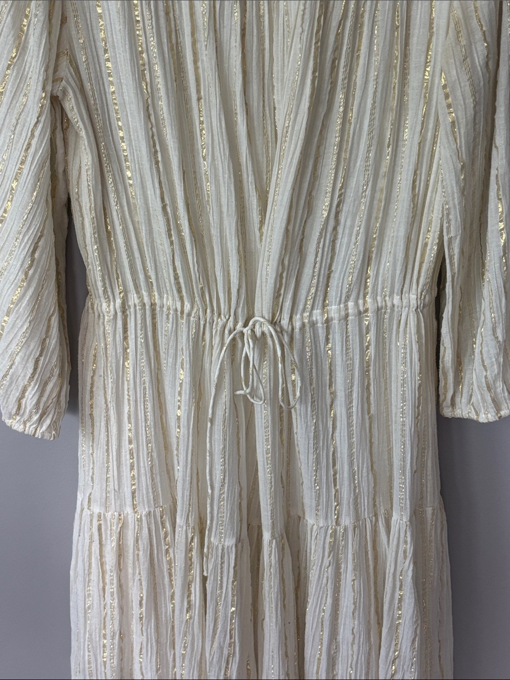 Isabel Marant Étoile Cream Gold Metallic Stripe Maxi Dress Boho Luxe size S - Picture 9 of 13